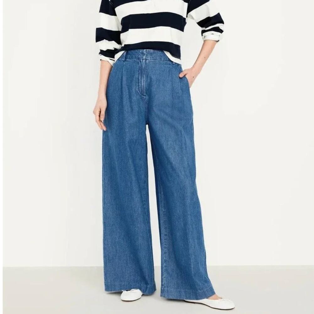 Old Navy Extra High Rise Wide Leg Jeans Dark Wash Denim Trousers Size 4